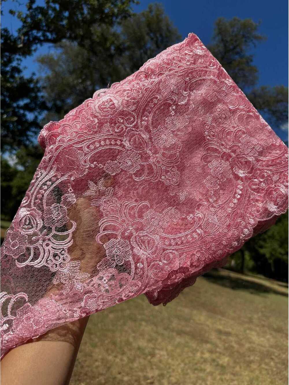 1Yd Non-Stretch 9" Rose Pink Mesh Floral Lace Trim, Coquette Vintage DIY Sewing